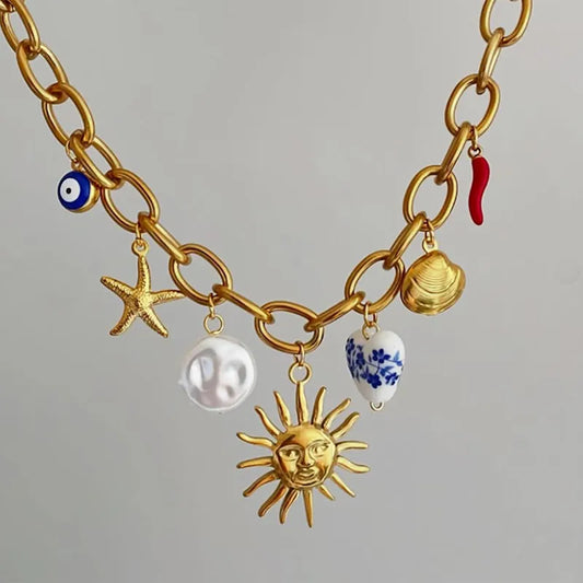 Quiet Coastal Charm Pendant Gold Necklace