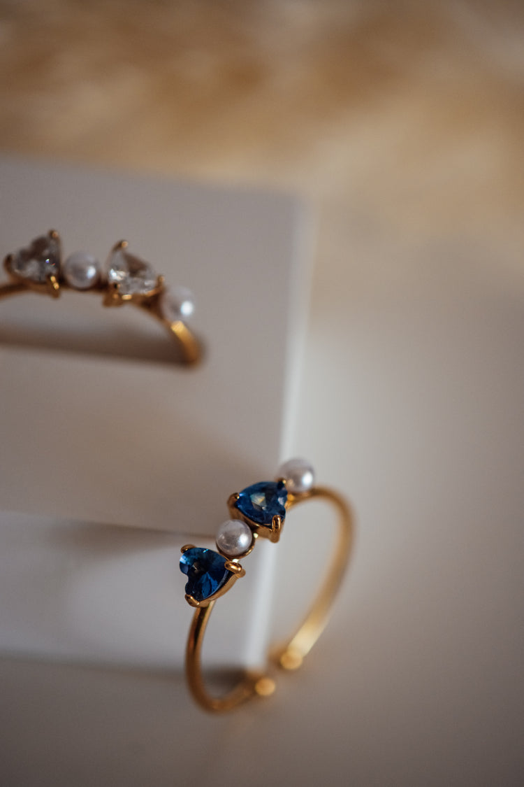 Koryn Open Size Heart and Pearl Adjustable Ring in Gold