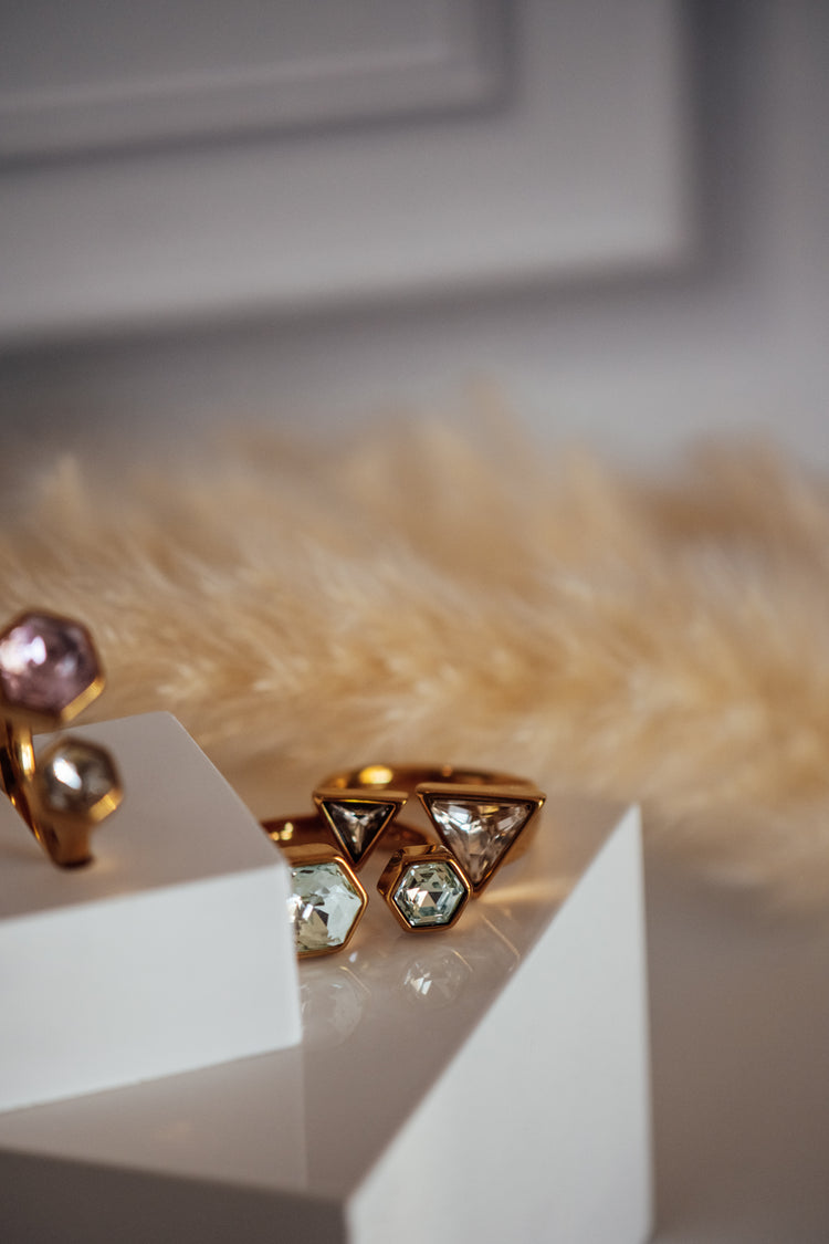 Nivori Open Size Crystal Gold Rings - Non-Tarnish Hypoallergenic Ring