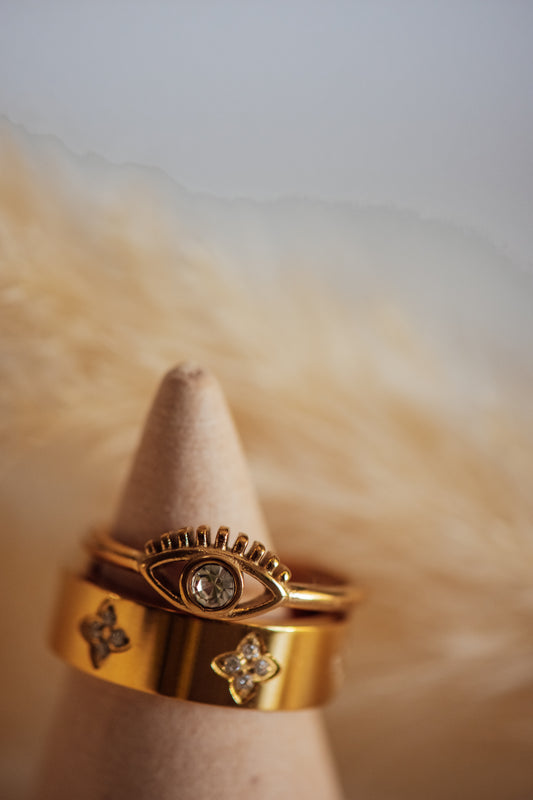 Lexi Evil Eye Open Size Gold Ring