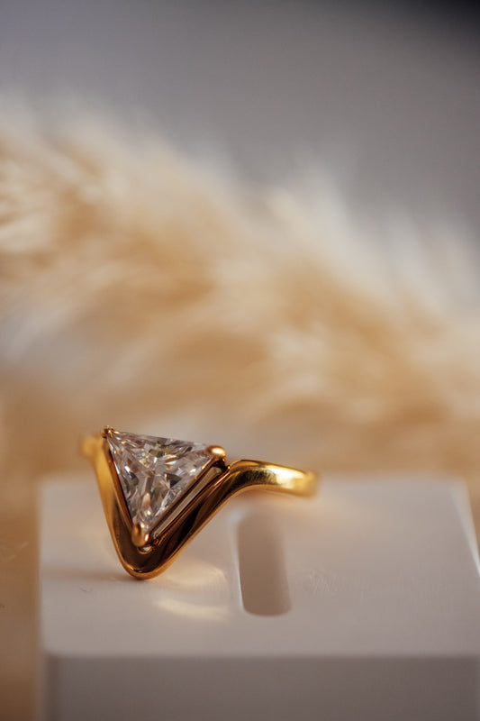 Astryn Triangular Stone Gold Ring - Non-Tarnish Hypoallergenic