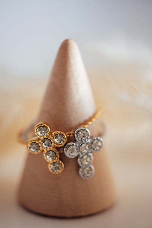 Crux Open Size Diamond Cross Ring