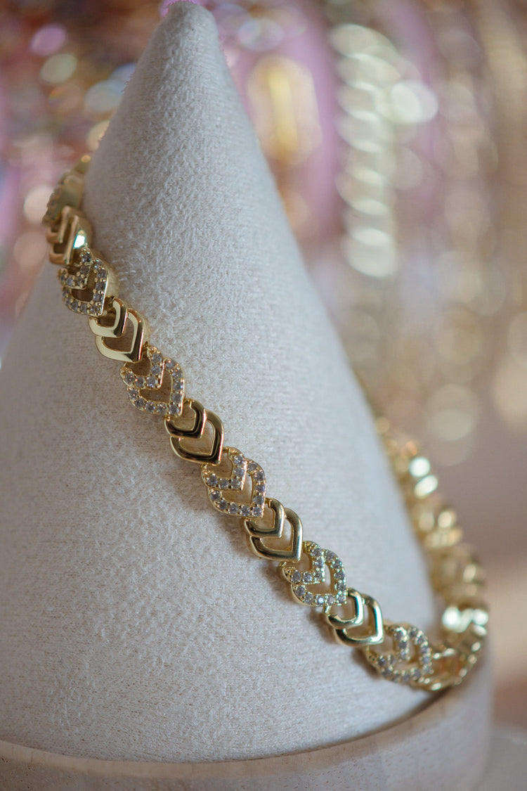 Lillian Heart Detailed V CZ Gold Filled Bracelet