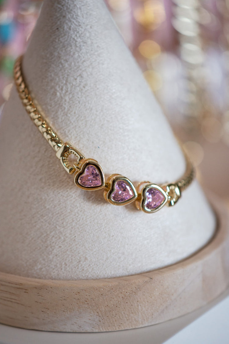 Ella Heart Pink CZ Gold Filled Bracelet