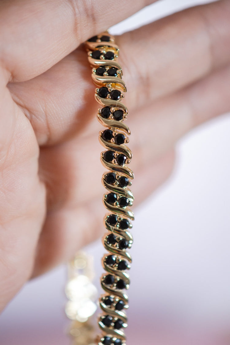 Madison Black CZ Stone Chain Gold Filled Bracelet