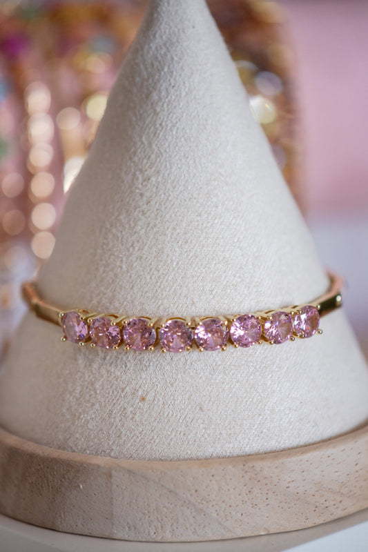 Grace Round Pink CZ Stone Gold Filled Tennis Bracelet