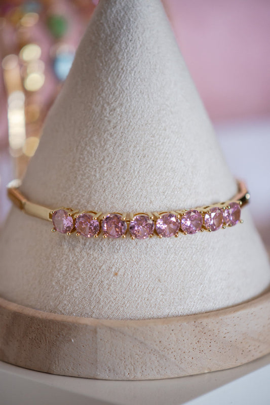 Grace Round Pink CZ Stone Gold Filled Tennis Bracelet