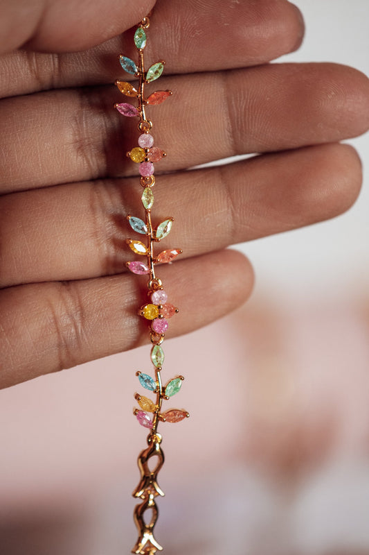 Olivia Leaf CZ Stone Gold-Filled Candy Bracelet