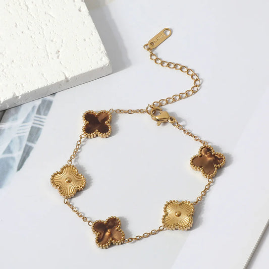 Wood Ombre and Gold Clover Bracelet