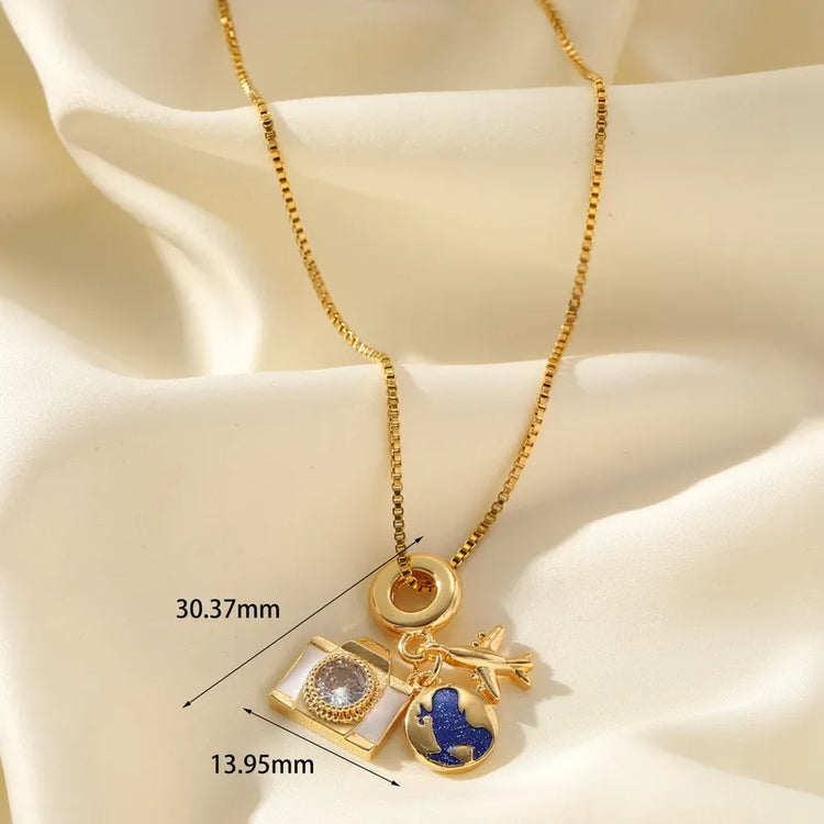 Travel Girly Gold Charm Necklace