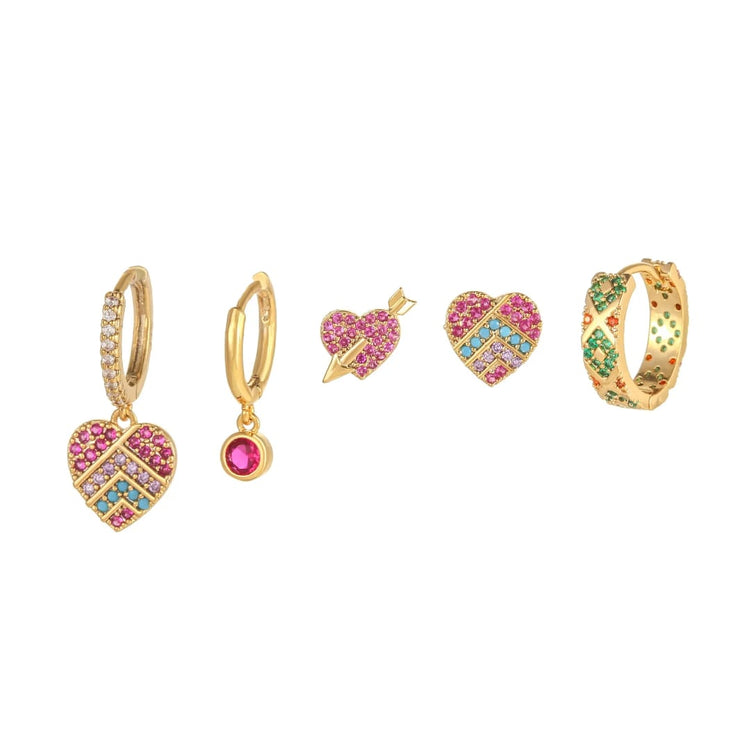 Camila 5pcs Colored Hoop CZ Earrings Stack Set