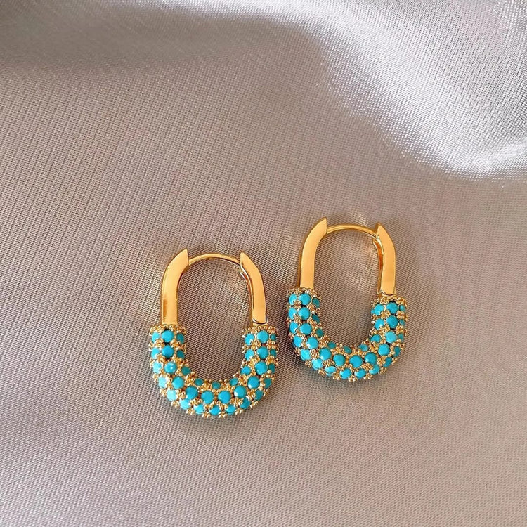 Lucy Turquoise Paved CZ Gold Filled Hoop Earrings