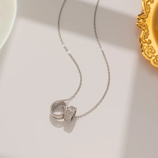 Diamond Pave Clover 2PC Pendant Silver Necklace