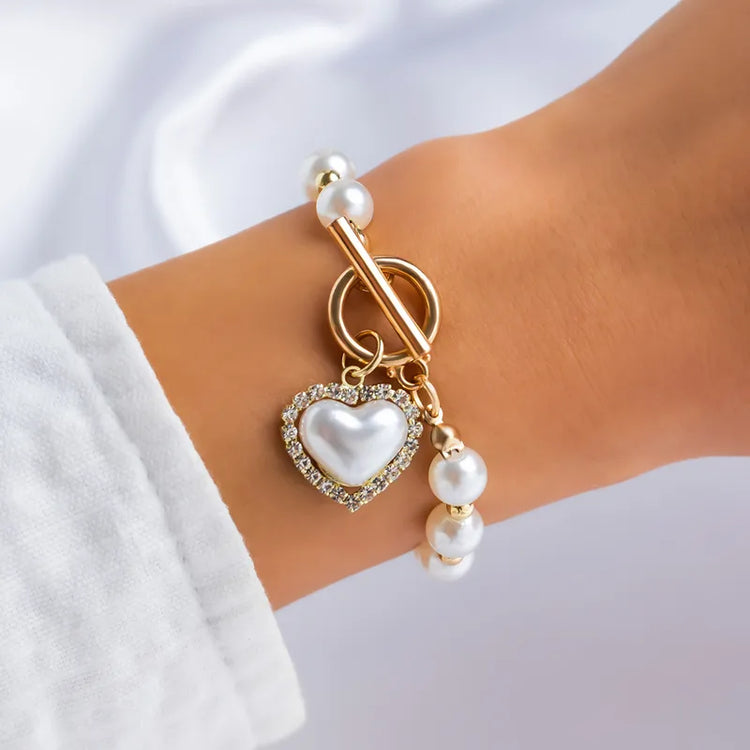 Vera Love Faux Pearl Heart Bracelet