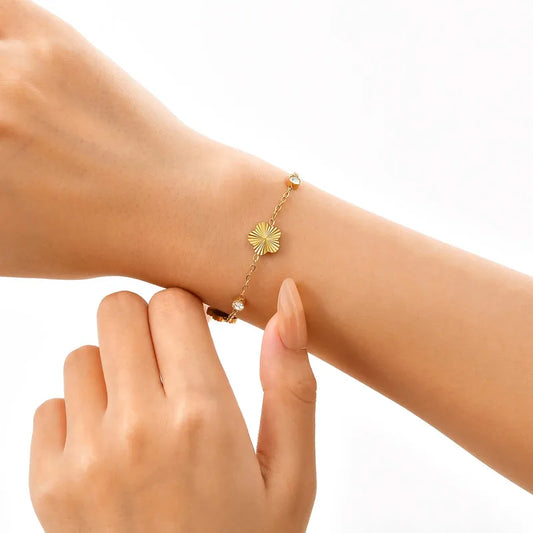 Isla Diamond and Floral Charm Gold Bracelet