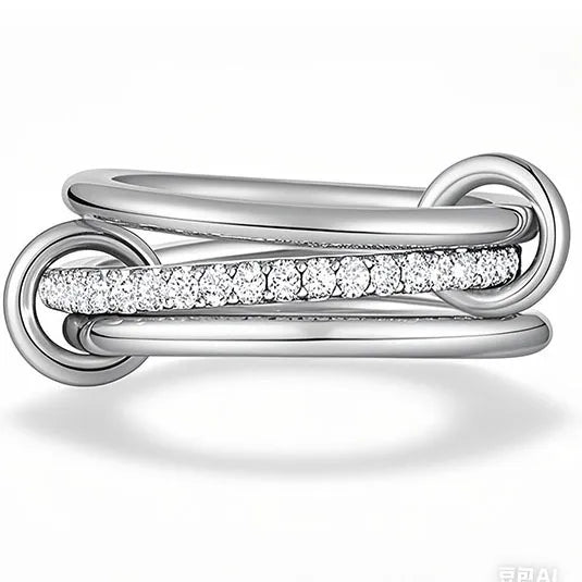 Jewel Interlocking Diamond Silver Ring