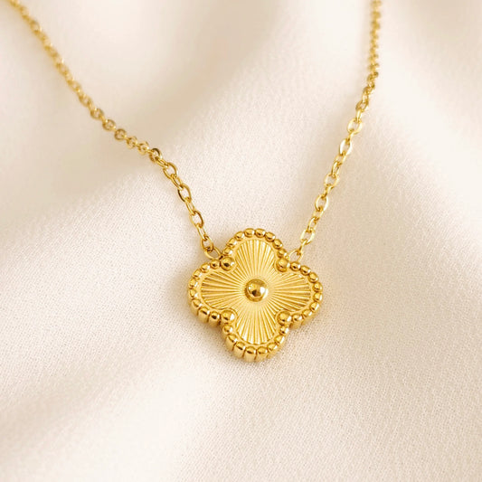 Gold Classic Clover Double Sided Necklace Stainless Steel