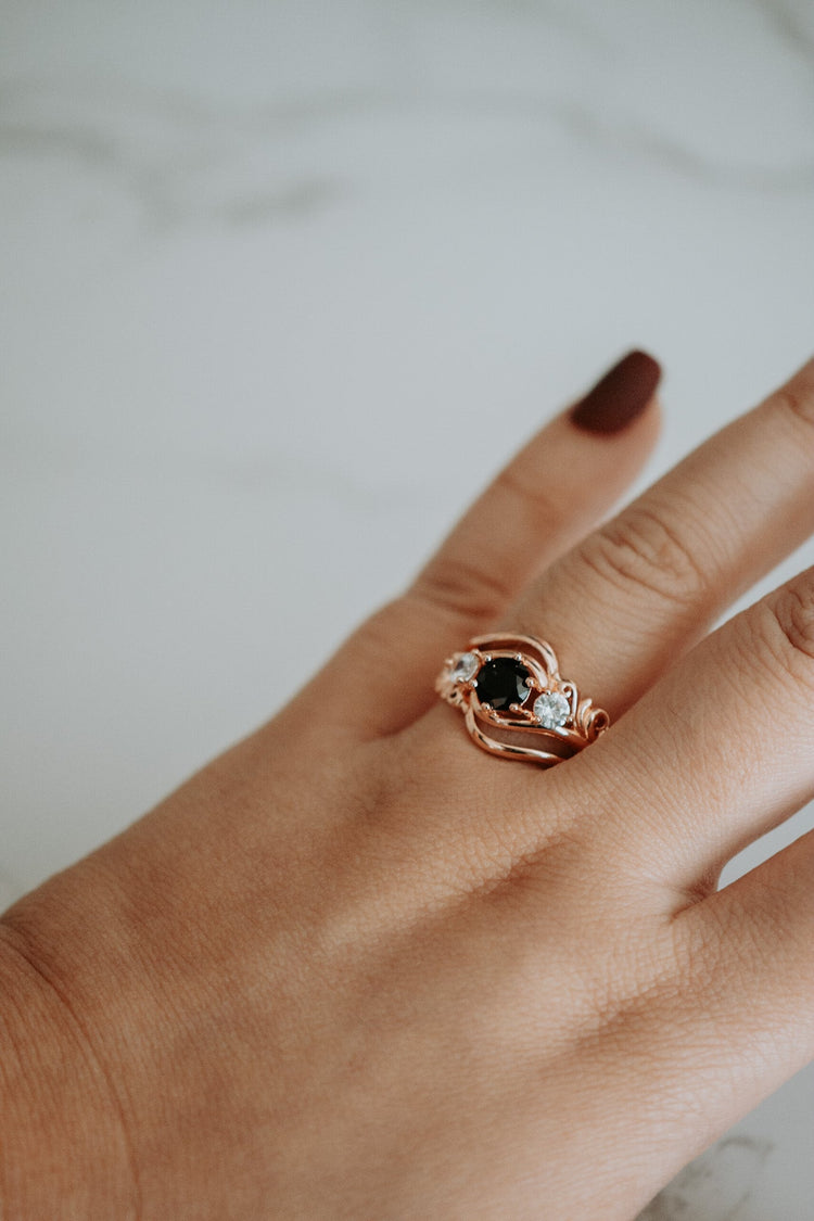 Rhyss Black Gem in Rose Gold Plating