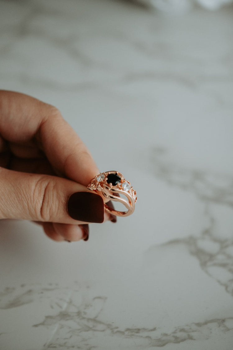 Rhyss Black Gem in Rose Gold Plating