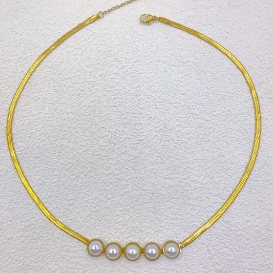 Grace White Pearl Snake Chain Necklace for Women