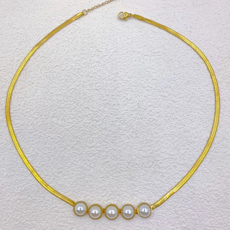 Grace White Pearl Snake Chain Necklace for Women