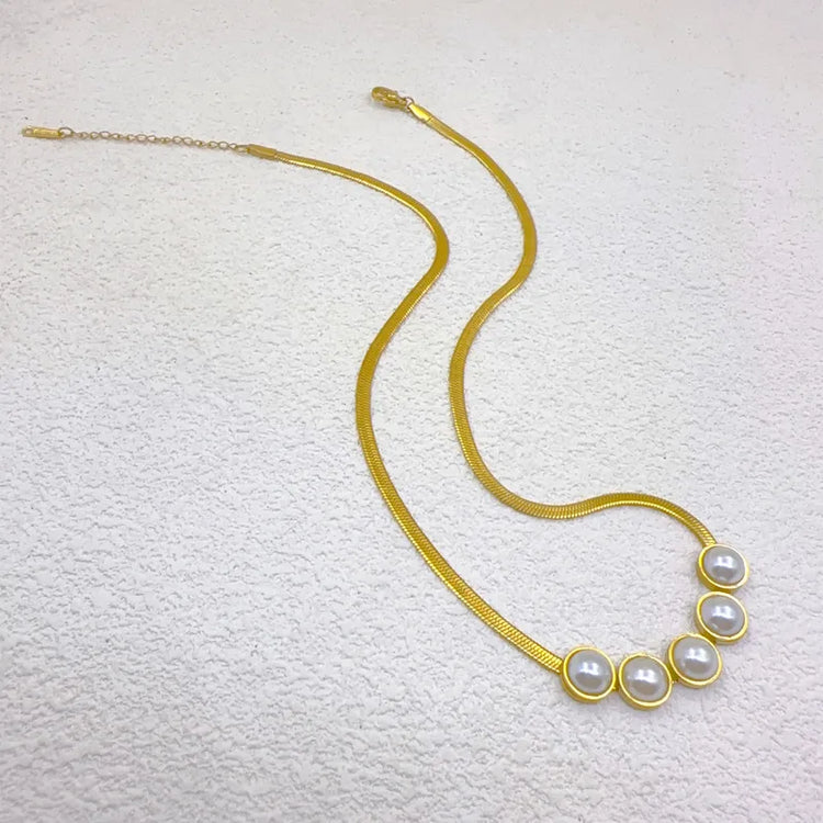 Grace White Pearl Snake Chain Necklace for Women