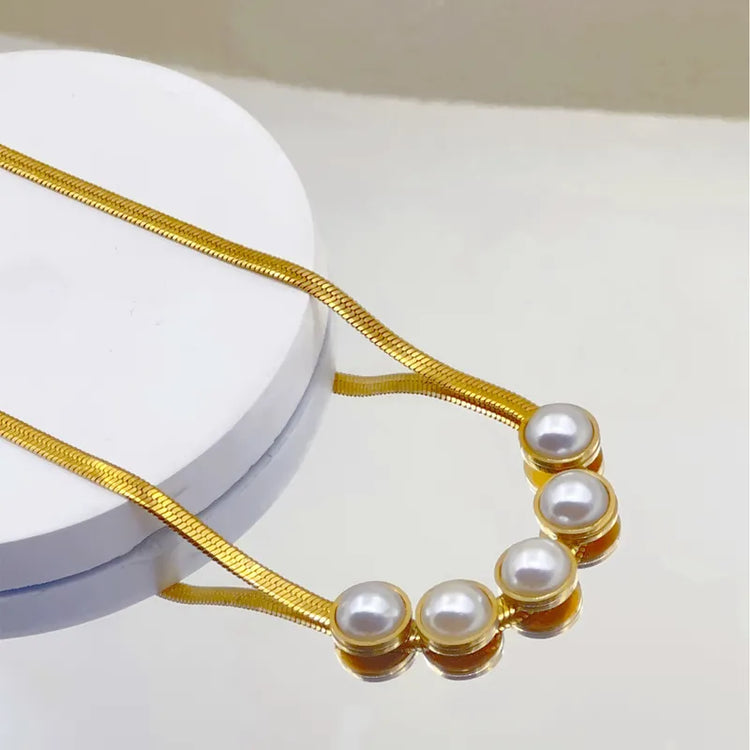 Grace White Pearl Snake Chain Necklace for Women