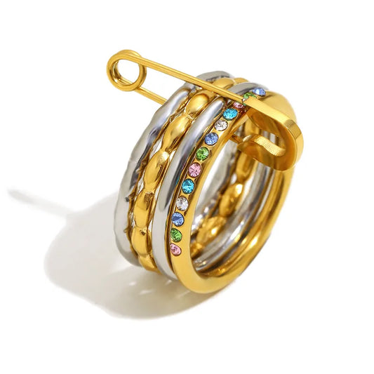 Nivori 4 Layer Multi-Colored Pin Stacking Ring in Gold
