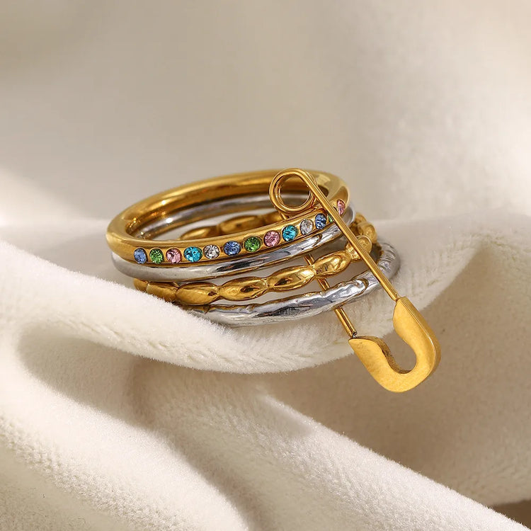 Nivori 4 Layer Multi-Colored Pin Stacking Ring in Gold