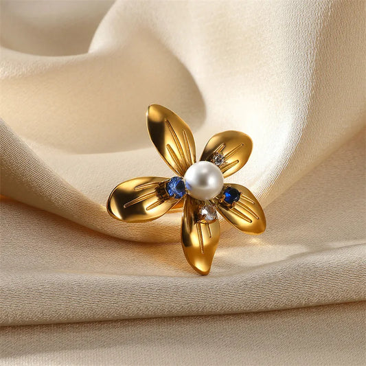 Blair Flower Shape Open Size Stainless Steel Gold Ring