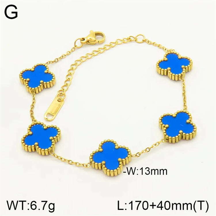 Light Blue Gold Clover Bracelet