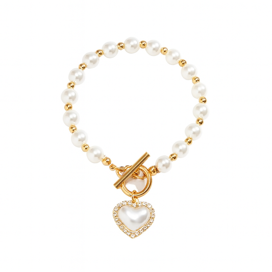 Vera Love Faux Pearl Heart Bracelet