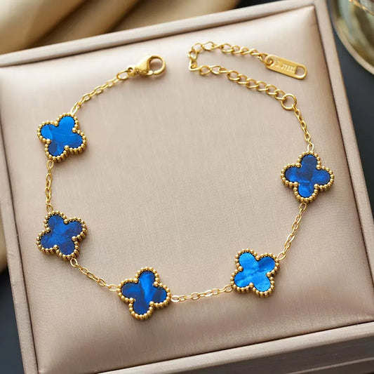 Ombre Blue Clover Gold Bracelet Non Tarnish