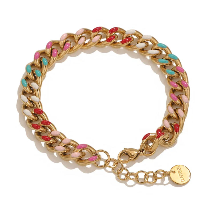 Bianca Multicolored Enamel Cuban Link Bracelet in Gold