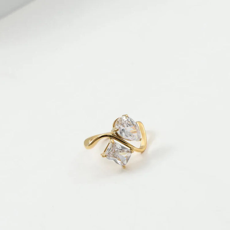 Miren Dual Stone Cubic Zirconia Gold Ring - Non-Tarnish Hypoallergenic
