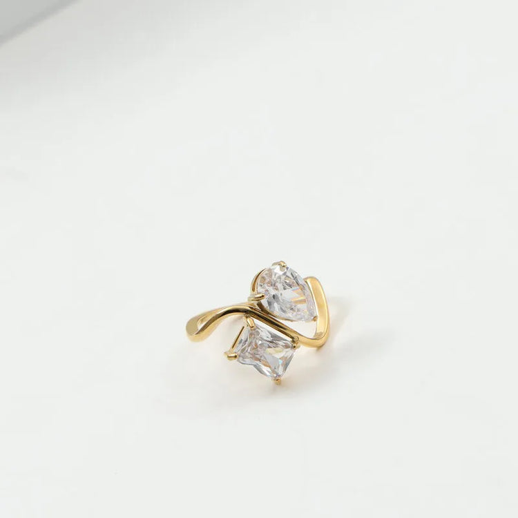 Miren Dual Stone Cubic Zirconia Gold Ring - Non-Tarnish Hypoallergenic