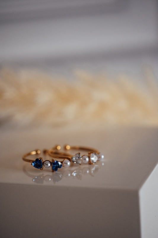 Koryn Open Size Heart and Pearl Adjustable Ring in Gold