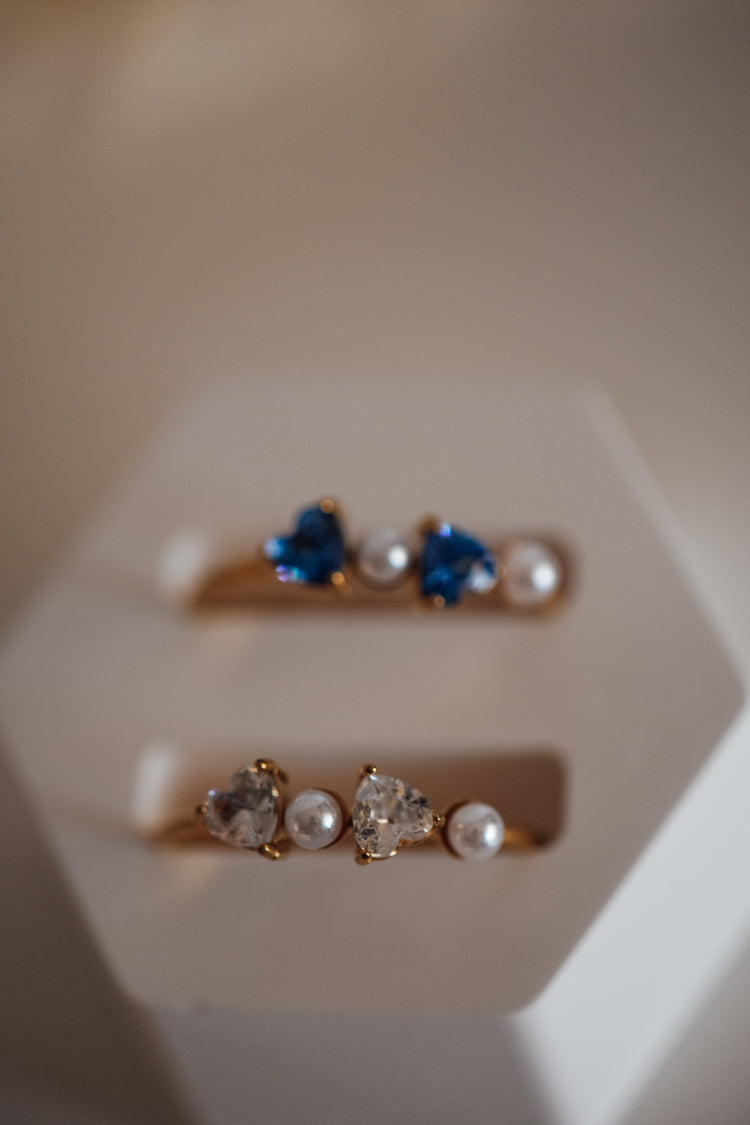 Koryn Open Size Heart and Pearl Adjustable Ring in Gold