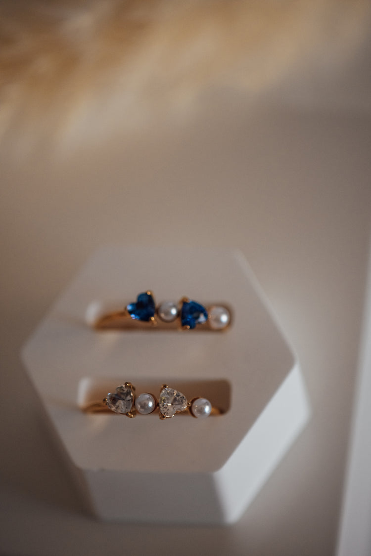 Koryn Open Size Heart and Pearl Adjustable Ring in Gold