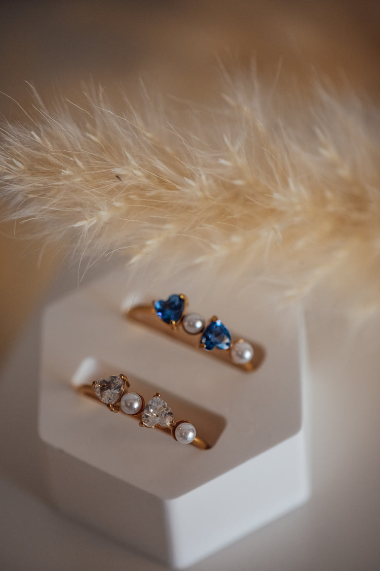 Koryn Open Size Heart and Pearl Adjustable Ring in Gold