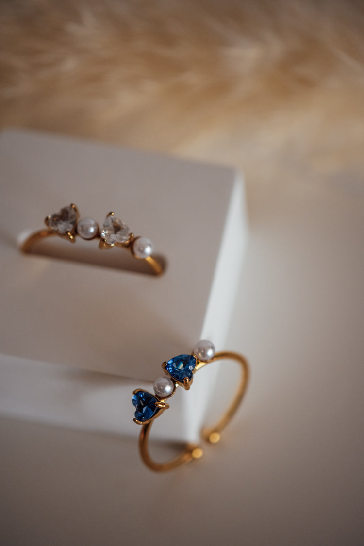 Koryn Open Size Heart and Pearl Adjustable Ring in Gold