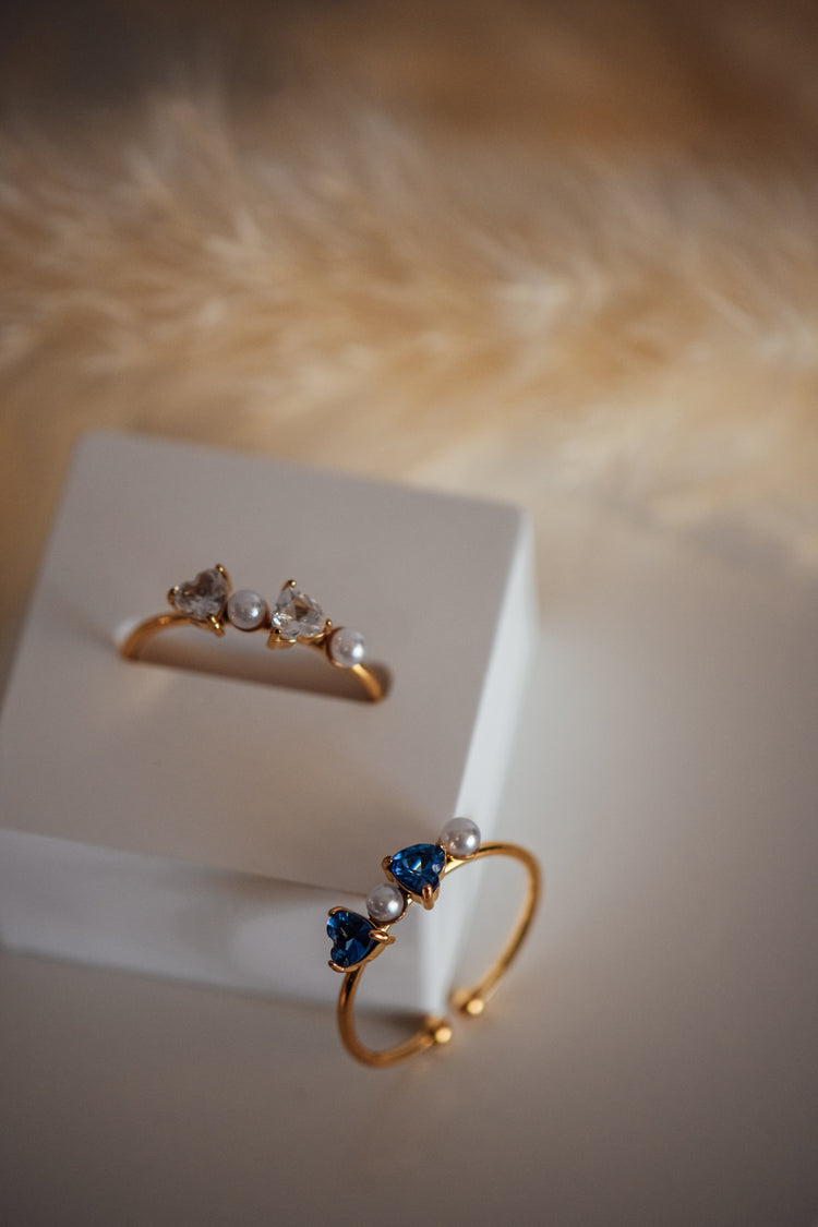 Koryn Open Size Heart and Pearl Adjustable Ring in Gold