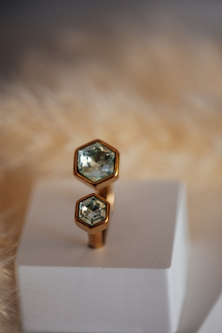 Nivori Open Size Crystal Gold Rings - Non-Tarnish Hypoallergenic Ring