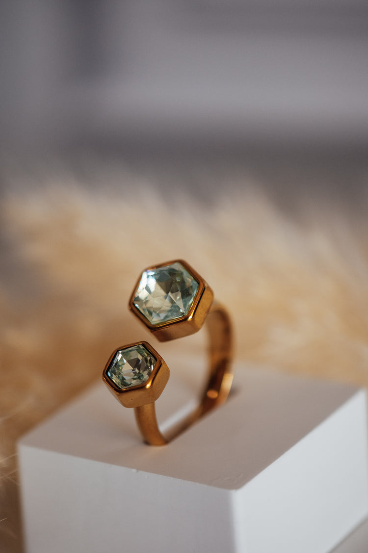 Nivori Open Size Crystal Gold Rings - Non-Tarnish Hypoallergenic Ring