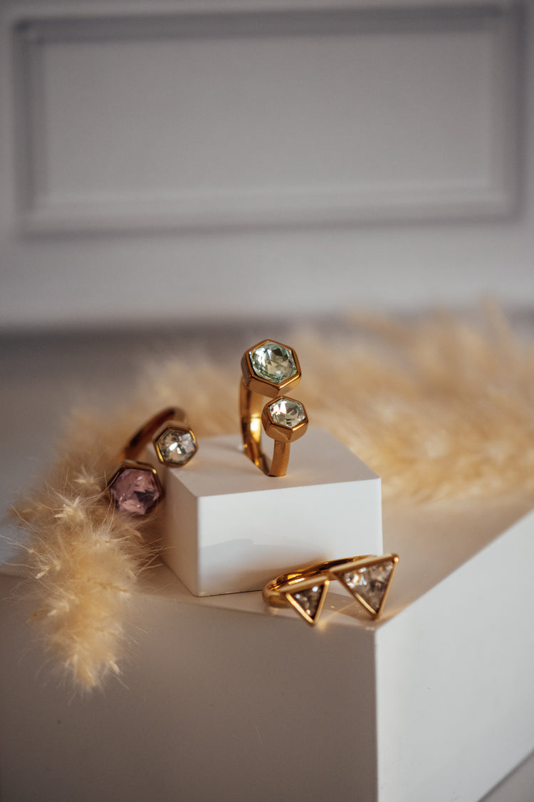 Nivori Open Size Crystal Gold Rings - Non-Tarnish Hypoallergenic Ring