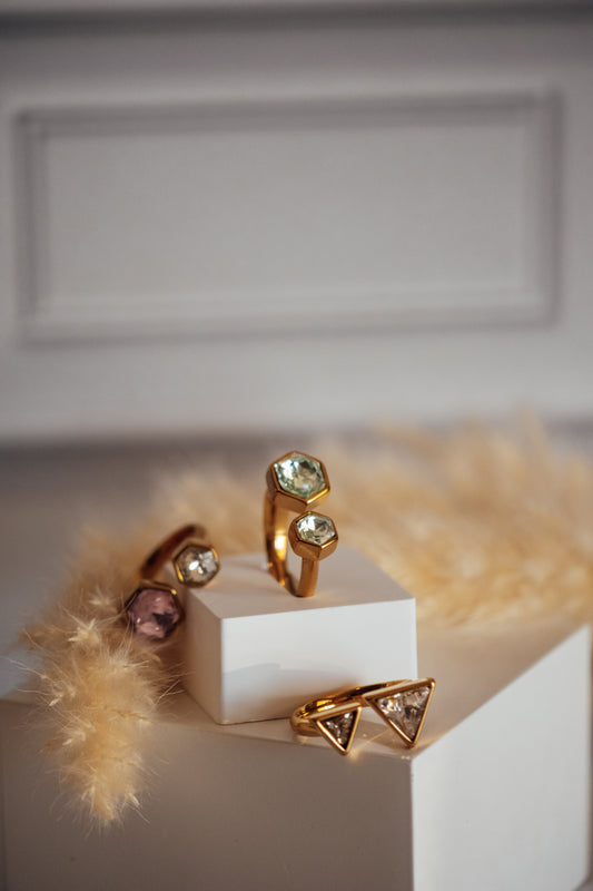 Nivori Open Size Crystal Gold Rings - Non-Tarnish Hypoallergenic Ring