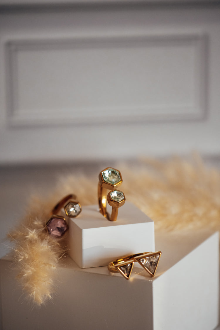 Nivori Open Size Crystal Gold Rings - Non-Tarnish Hypoallergenic Ring