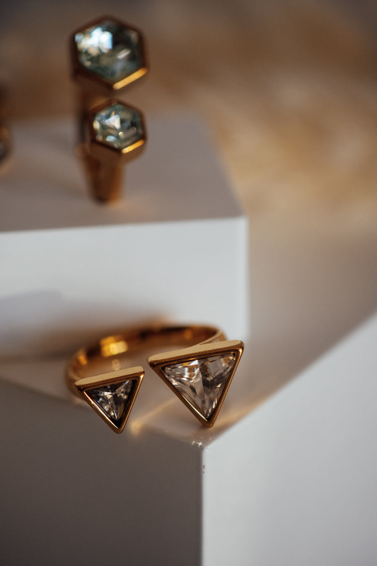 Nivori Open Size Crystal Gold Rings - Non-Tarnish Hypoallergenic Ring