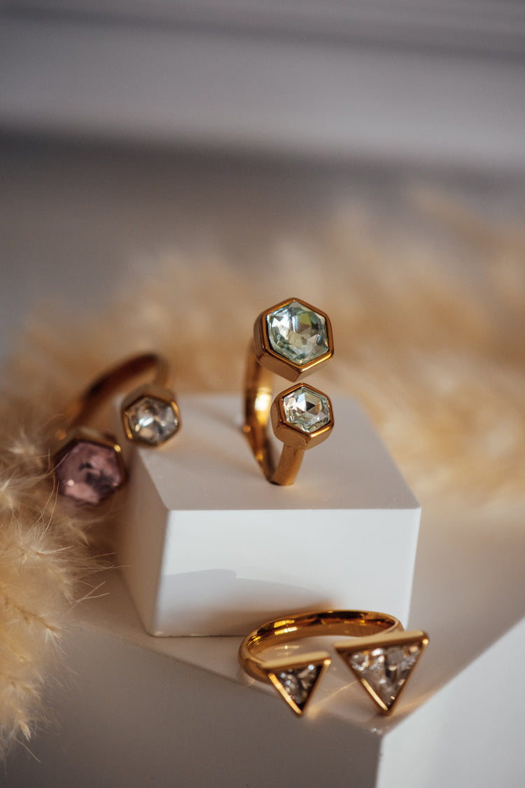 Nivori Open Size Crystal Gold Rings - Non-Tarnish Hypoallergenic Ring