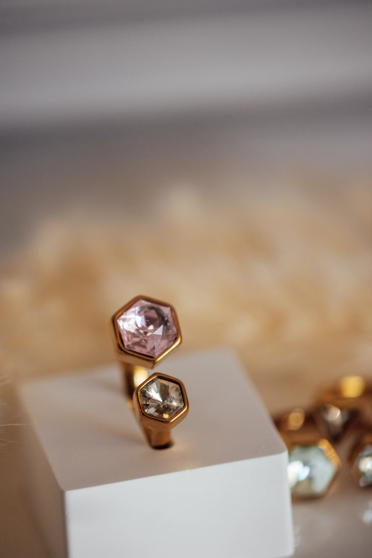 Nivori Open Size Crystal Gold Rings - Non-Tarnish Hypoallergenic Ring